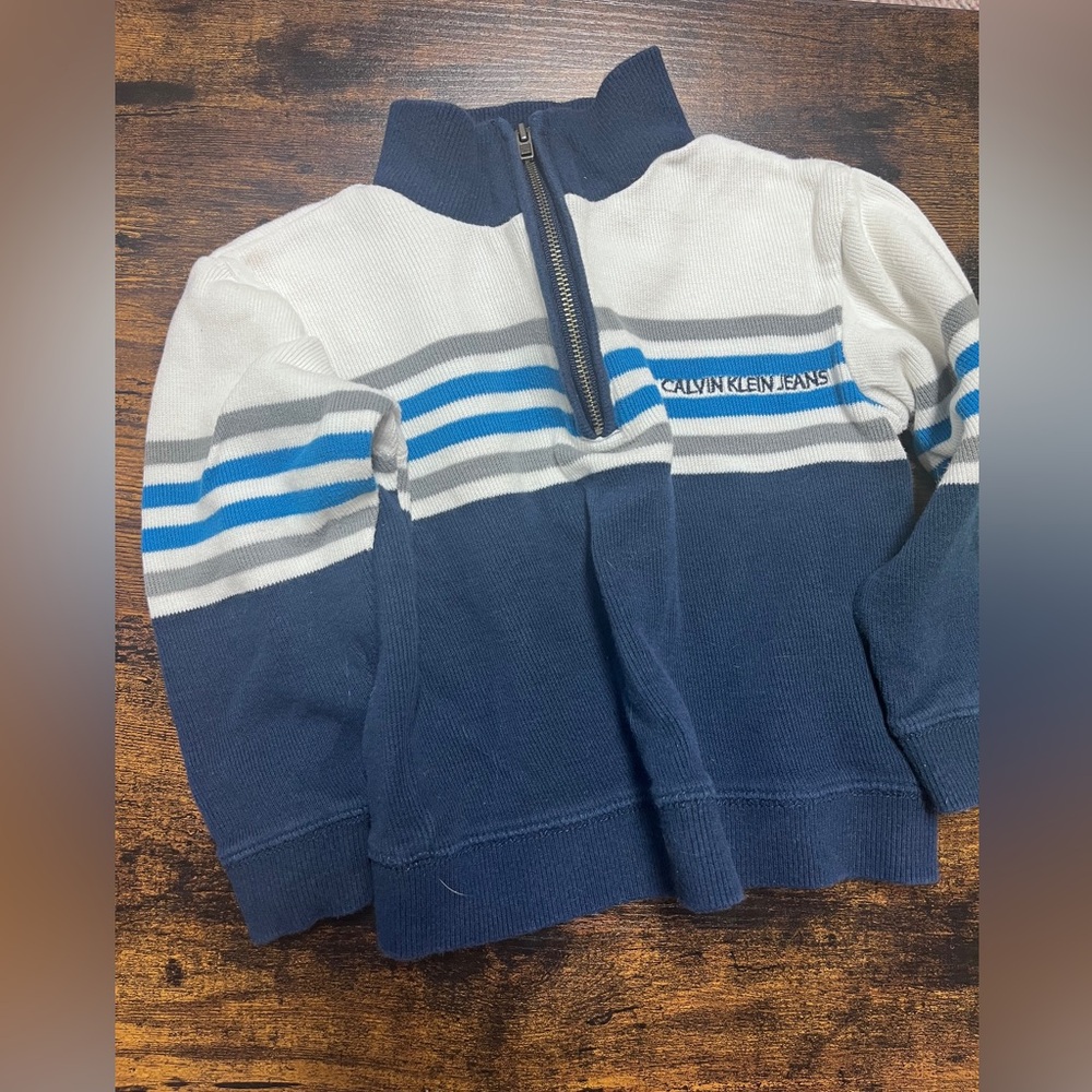 4/40$ Calvin Klein Jeans Navy and White Half-Zip Sweater